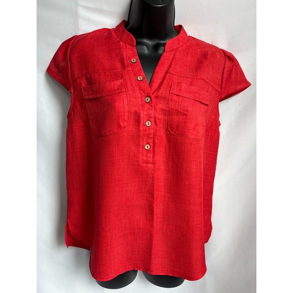 Dalleria Tops - Dalleria Made in Turkey Short Sleeve Popover Top M Red Essential Career Office